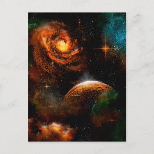 Geweldige universum met planeet en sterren briefkaart (Voorkant)