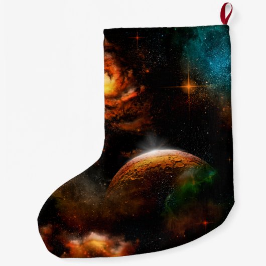 Geweldige universum met planeet en sterren grote kerstsok (Achterkant)