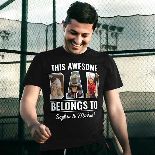 Geweldige Vader Gepersonaliseerde Fotocollage & Ki T-shirt