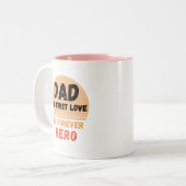 Geweldige vader met zonnebril in roze, vaderdag tweekleurige koffiemok (Voorkant links)