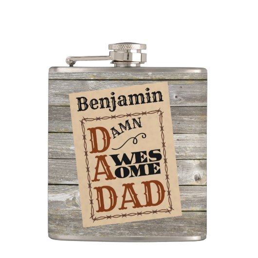 Geweldige vader Westerne Aangepaste Naam Heupfles (Voorkant)