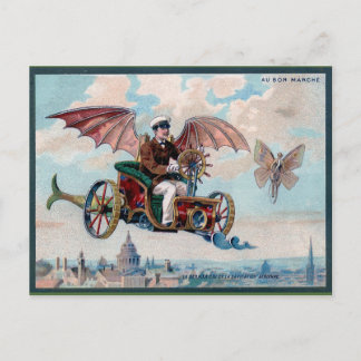 Geweldige Victoriaans steampunk-vliegauto Briefkaart