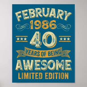 Geweldige Vintage Februari 1986 40ste Verjaardag  Poster
