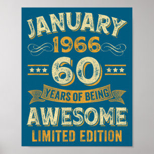 Geweldige vintage januari 1966 60ste verjaardag poster