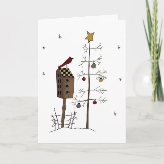 Geweldige vogel / vogelhuis, kerstboom wensauto feestdagen kaart (Voorkant)