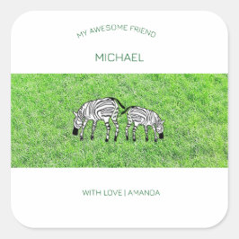 Geweldige vriend, Schattigee en gelukkige zebra's Vierkante Sticker