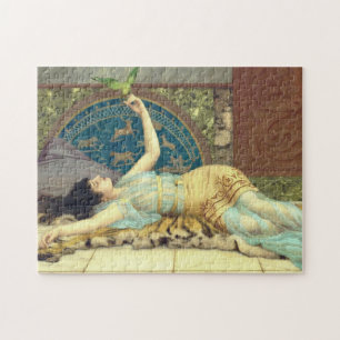 Geweldige vrouw in blauw met groene vogel legpuzzel