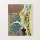 Geweldige vrouw in blauw met groene vogel legpuzzel (Verticaal)