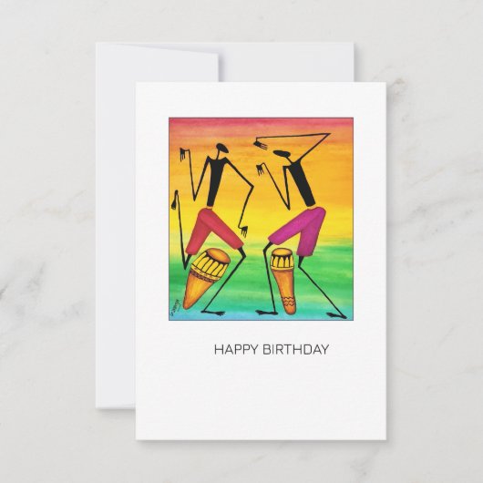 Geweldige Waterverf African Drumming Birthday Kaar (Voorkant)