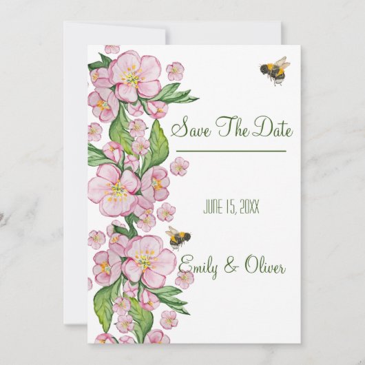 Geweldige waterverf appelbloemen en е е kaart (Voorkant)