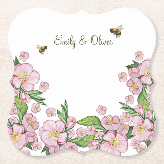 Geweldige waterverf appelbloemen en е е kartonnen onderzetters (Voorkant)