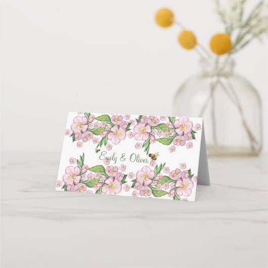 Geweldige waterverf appelbloemen en е е plaatskaartje (Voorkant)