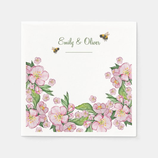 Geweldige waterverf appelbloemen en е е servet (Voorkant)