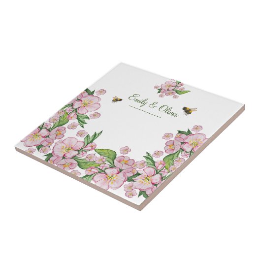 Geweldige waterverf appelbloemen en е е tegeltje (Zijkant)