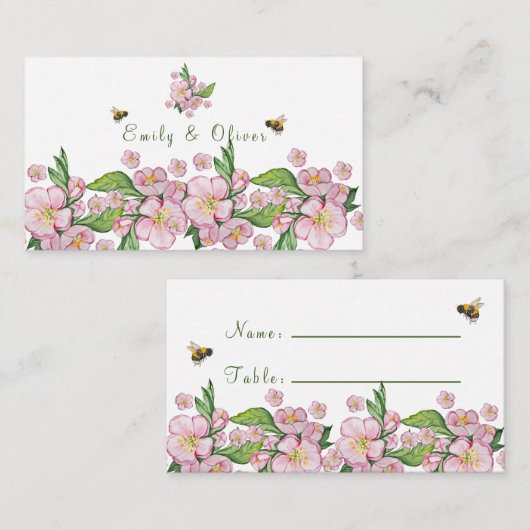 Geweldige waterverf appelbloemen en bijen informatiekaartje (Voorkant / Achterkant)