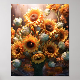 Geweldige Waterverf Kunst Bloemen Zonnebloemen Boe Poster