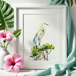 Geweldige White Heron Tropical Beach Art Poster