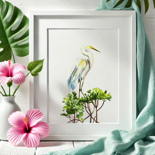 Geweldige White Heron Tropical Beach Art Poster