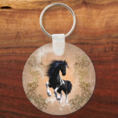 Geweldige wild paard met bloemelementen sleutelhanger (Voorkant)