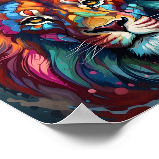 Geweldige Wilde Dierenportret Kleurrijke Leeuwenko Poster (Hoek)