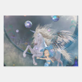 Geweldige witte eenhoorn met weinig fee inpakpapier vel (Voorkant)