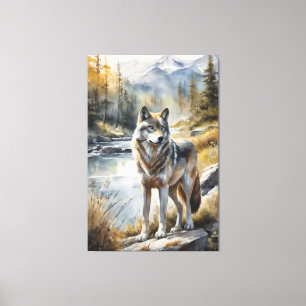 Geweldige Wolf Ergens in de Mooie Natuur Canvas Afdruk