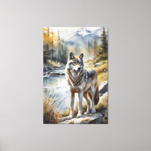 Geweldige Wolf Ergens in de Mooie Natuur Canvas Afdruk (Voorkant)