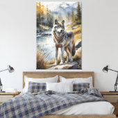 Geweldige Wolf Ergens in de Mooie Natuur Canvas Afdruk (Insitu (Slaapkamer))
