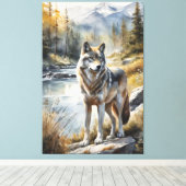 Geweldige Wolf Ergens in Mooie Natuur Canvas Afdruk (Insitu (Houten vloer))