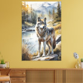 Geweldige Wolf Ergens in Mooie Natuur Canvas Afdruk (Insitu (Woonkamer))