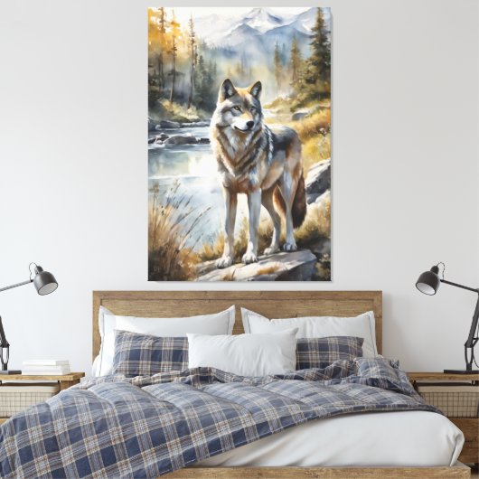 Geweldige Wolf Ergens in Mooie Natuur Canvas Afdruk (Insitu (Slaapkamer))