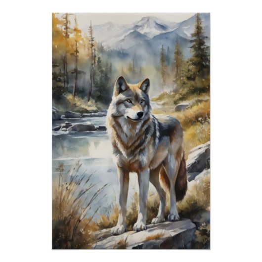 Geweldige Wolf Ergens in Mooie Natuur Perfect Poster (Voorkant)