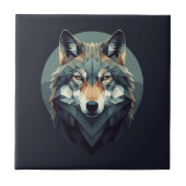 Geweldige wolf Geometrisch Donkerblauw Mosterd Art Tegeltje (Voorkant)