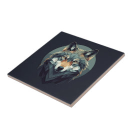 Geweldige wolf Geometrisch Donkerblauw Mosterd Art Tegeltje