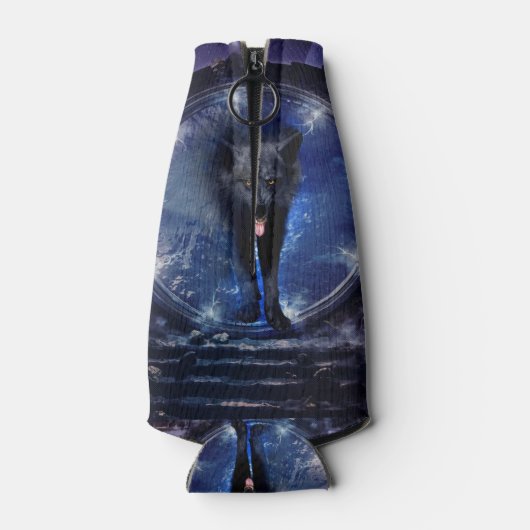 Geweldige wolf komt door een hek flesjeskoeler (Achterkant)