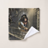 Geweldige wolf met fee bad handdoek (Wasdoekje)