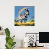Geweldige Zebra in Wild met regenboog en vlinders Poster (Thuiskantoor)