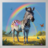 Geweldige Zebra in Wild met regenboog en vlinders Poster (Voorkant)