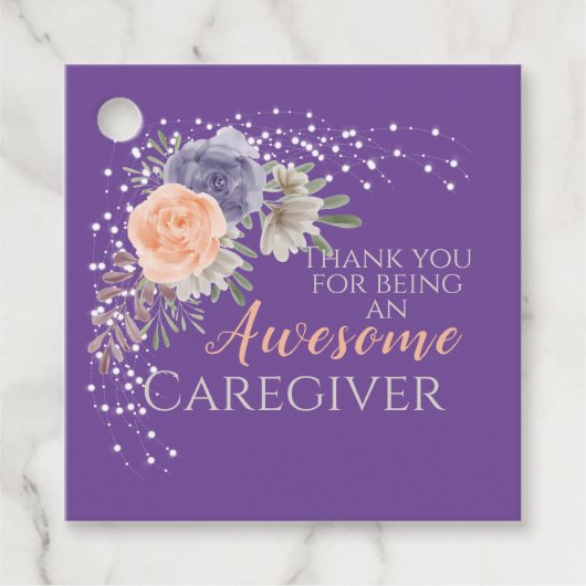 Geweldige zorgverlener Paars Appreciation Floral Bedankjes Labels (Voorkant)