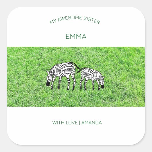Geweldige zus, Schattigee en gelukkige zebra's Vierkante Sticker (Voorkant)