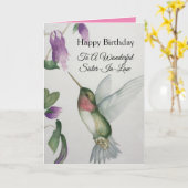Geweldige zuster-in-Law Birthday Hummingbird Kaart (Gele Bloem)