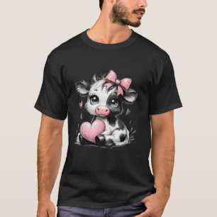 Geweldige zwart witte Koe met hart roze Coquett T-shirt