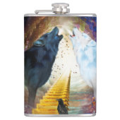 Geweldige zwarte en witte wolf heupfles (Voorkant)