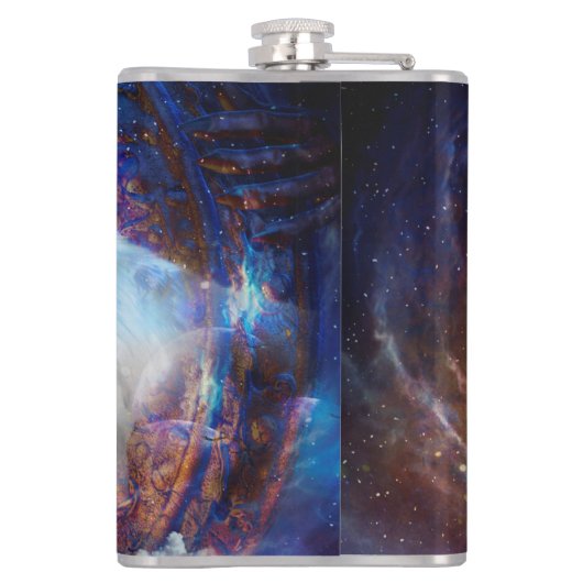 Geweldige zwarte en witte wolf heupfles (Achterkant)