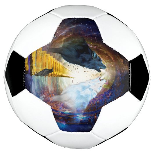 Geweldige zwarte en witte wolf voetbal (Gedraaid)