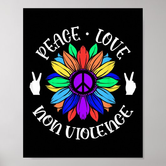 Geweldloosheid Vrede Liefde Teken Zonnebloem Graph Poster (Voorkant)