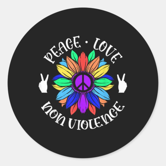 Geweldloosheid Vrede Liefde Teken Zonnebloem Graph Ronde Sticker (Voorkant)