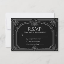 Gewelfde Onyx Zwarte Art Deco Huwelijks RSVP