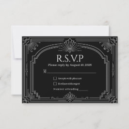 Gewelfde Onyx Zwarte Art Deco Huwelijks RSVP Kaartje