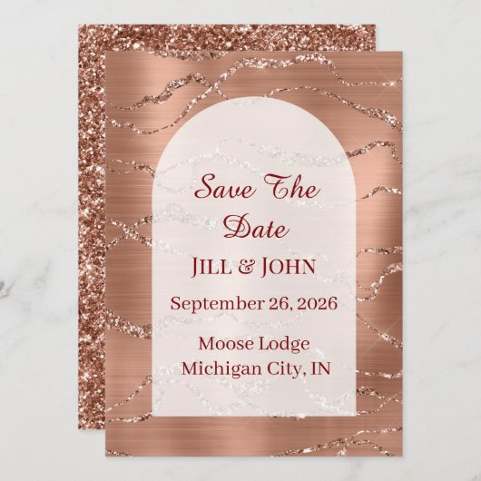 Gewelfde Save The Date Trouwkaart Roze Goud (Voorkant / Achterkant)